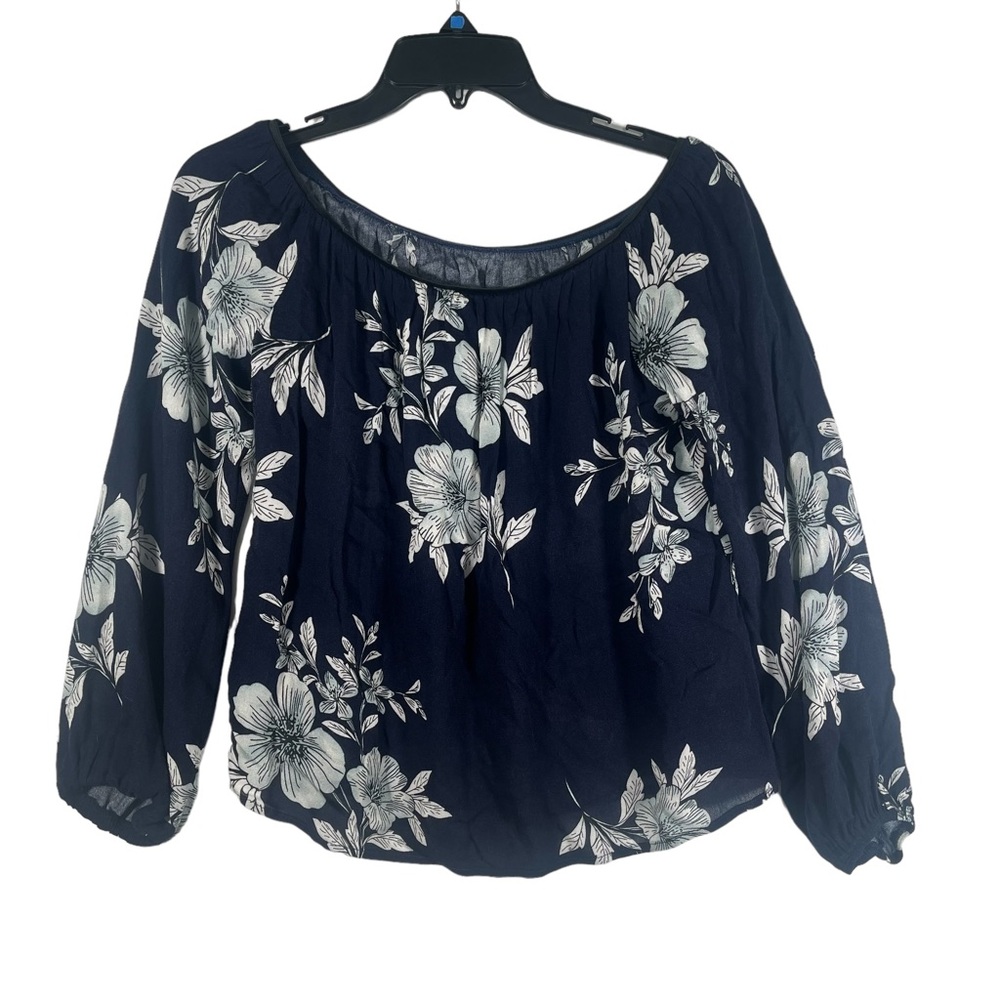 Pink Lily Navy Blue Off-Shoulder Floral Blouse